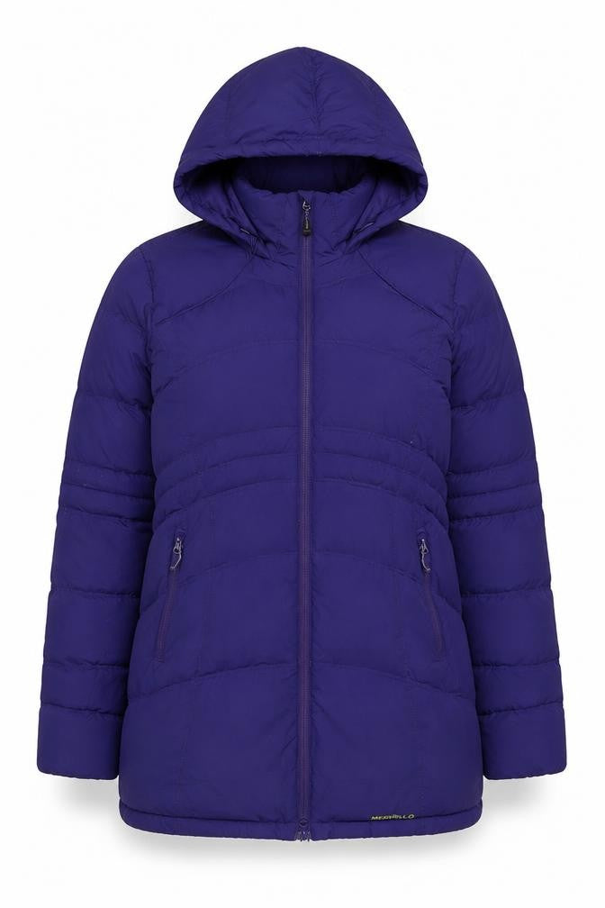 Front view of Merrell Women's Purple XL Hooded Puffer Jacket Coat Lined Winter Warm