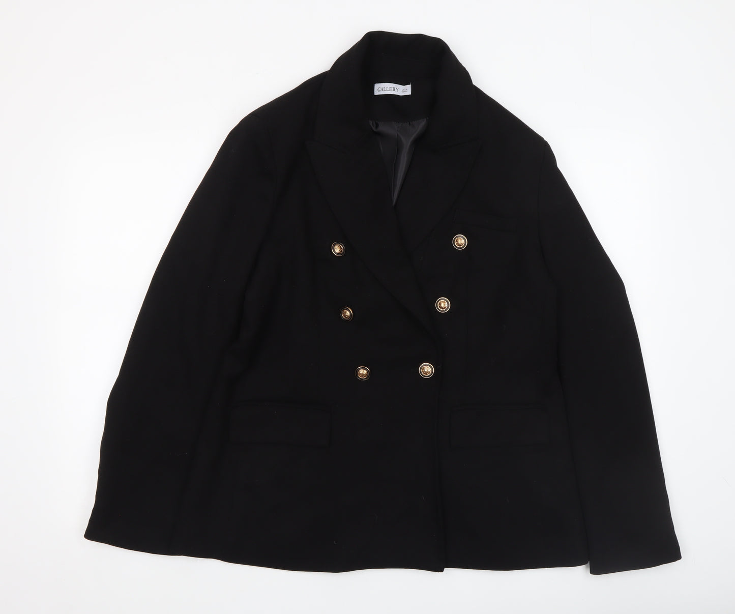 Gallery Women’s Black Double-Breasted Blazer UK 16 Peak Lapel Jacket