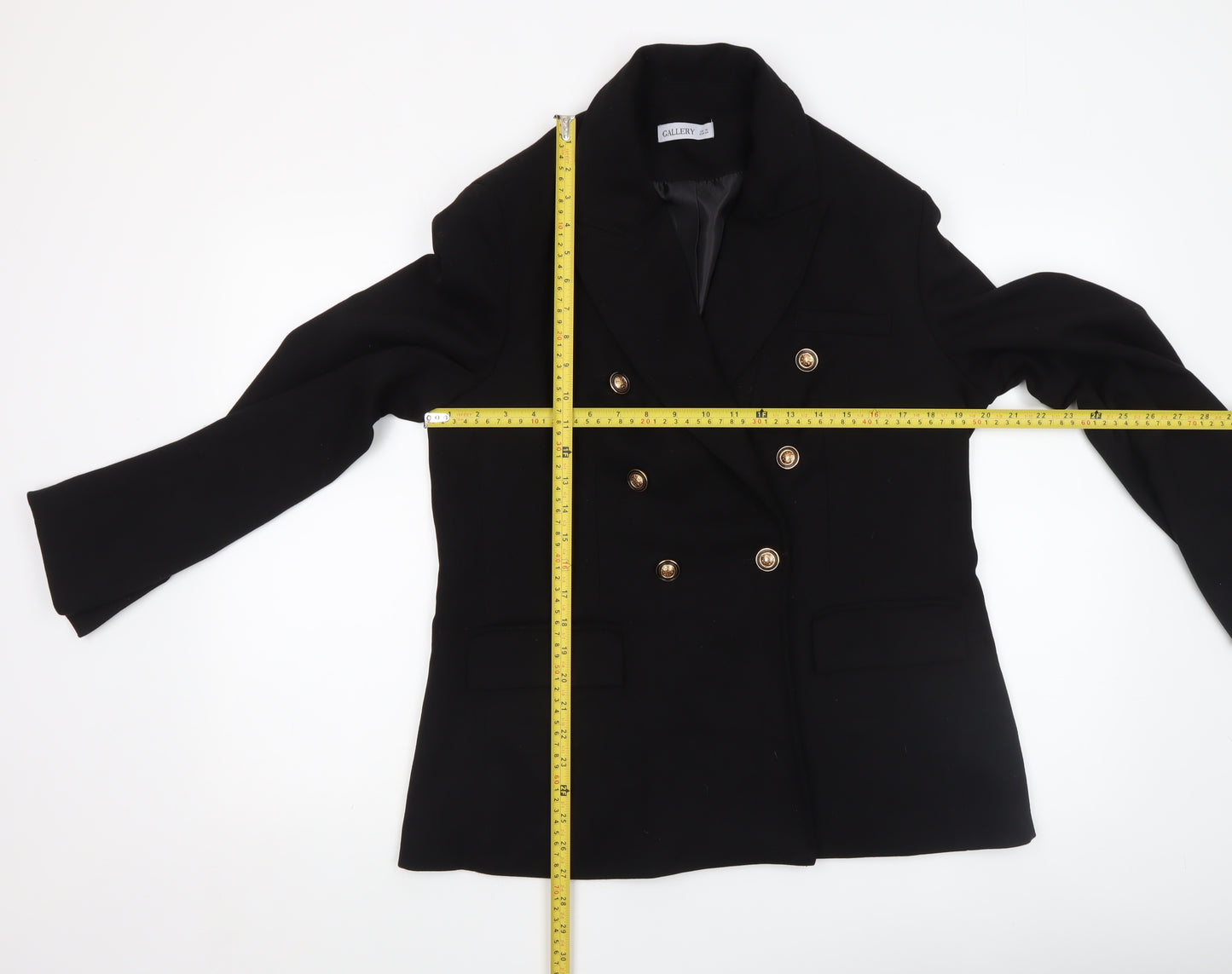 Gallery Women’s Black Double-Breasted Blazer UK 16 Peak Lapel Jacket