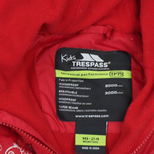 Trespass Unisex Baby Red Waterproof Hooded Snowsuit 18-24 Months