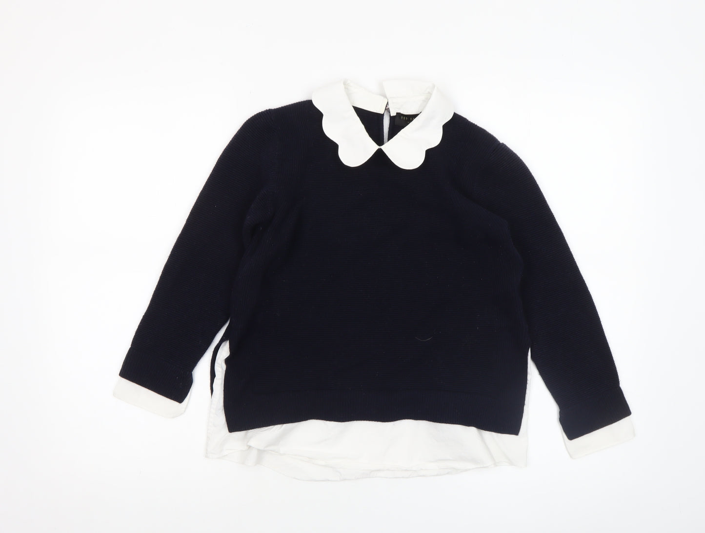 Ted Baker Women's Navy Blue Collared Knit Pullover Jumper Size 14