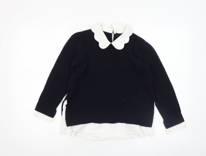 Ted Baker Women's Navy Blue Collared Knit Pullover Jumper Size 14