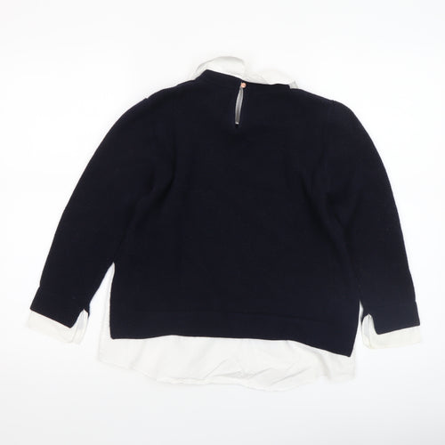 Ted Baker Women's Navy Blue Collared Knit Pullover Jumper Size 14