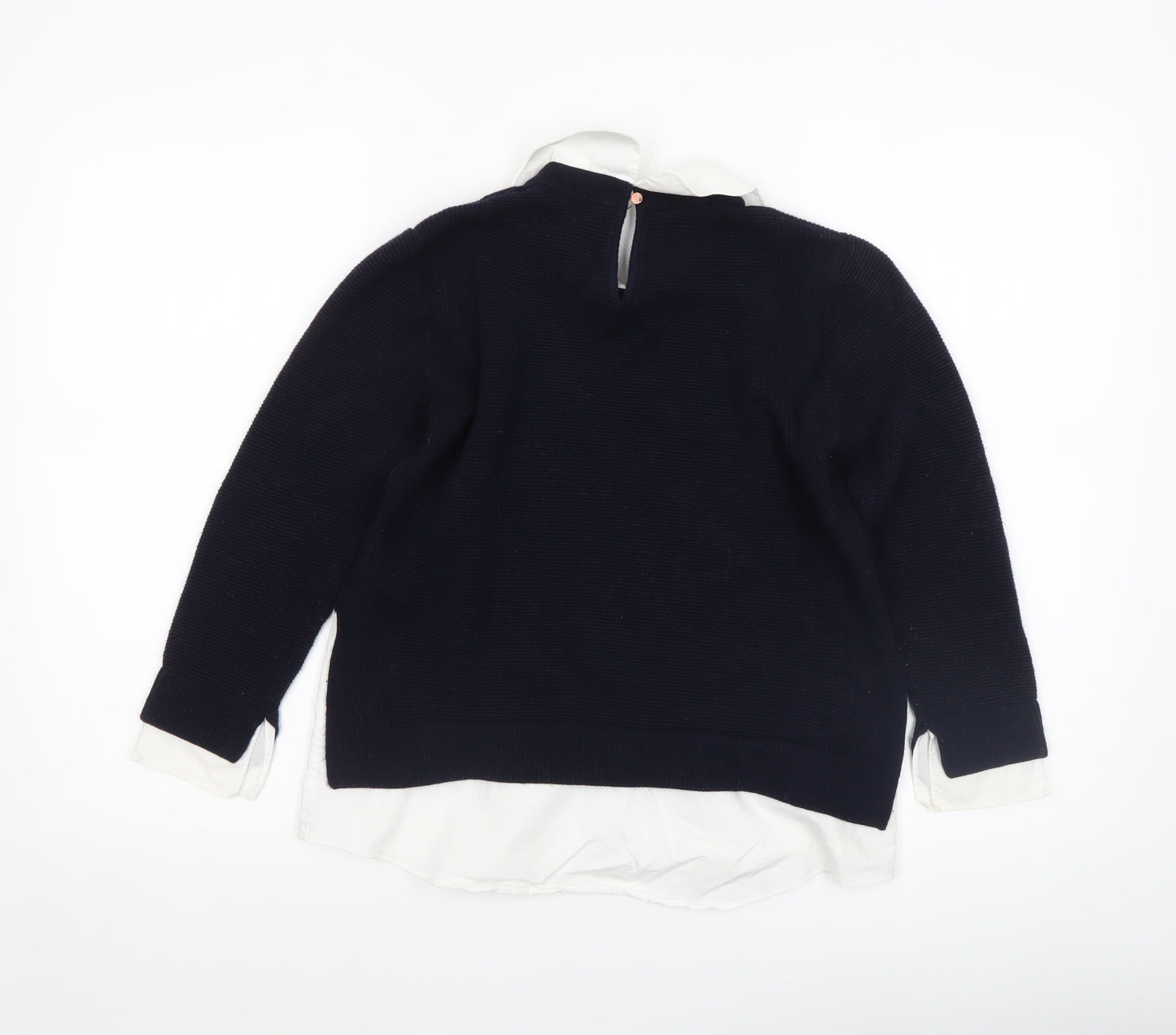 Ted Baker Women's Navy Blue Collared Knit Pullover Jumper Size 14