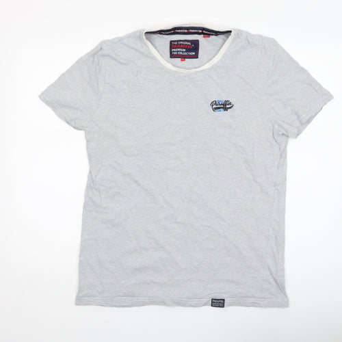 Paraffin Men's Grey Striped Crew Neck Cotton T-Shirt XL