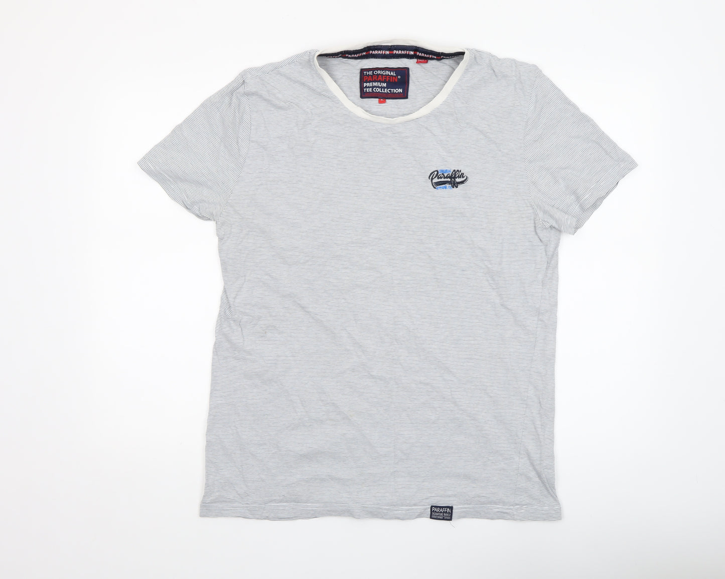 Paraffin Men's Grey Striped Crew Neck Cotton T-Shirt XL