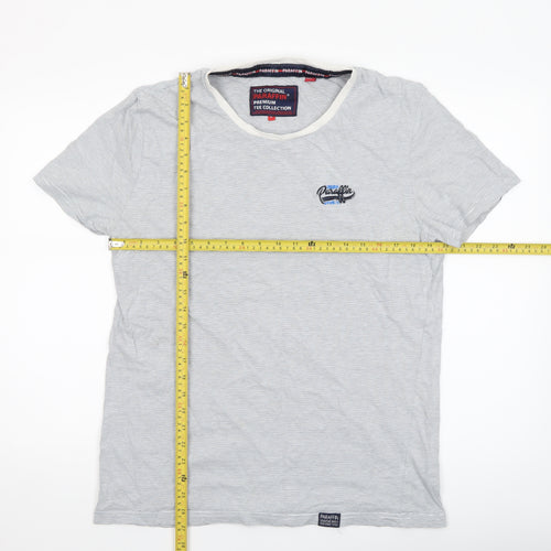 Paraffin Men's Grey Striped Crew Neck Cotton T-Shirt XL