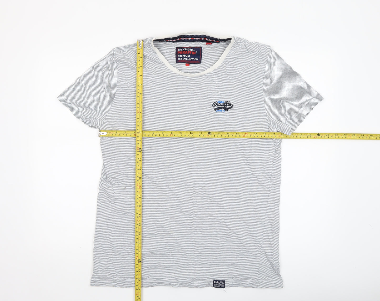 Paraffin Men's Grey Striped Crew Neck Cotton T-Shirt XL