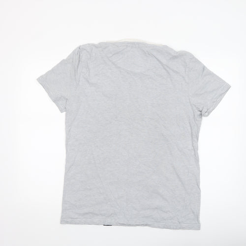 Paraffin Men's Grey Striped Crew Neck Cotton T-Shirt XL