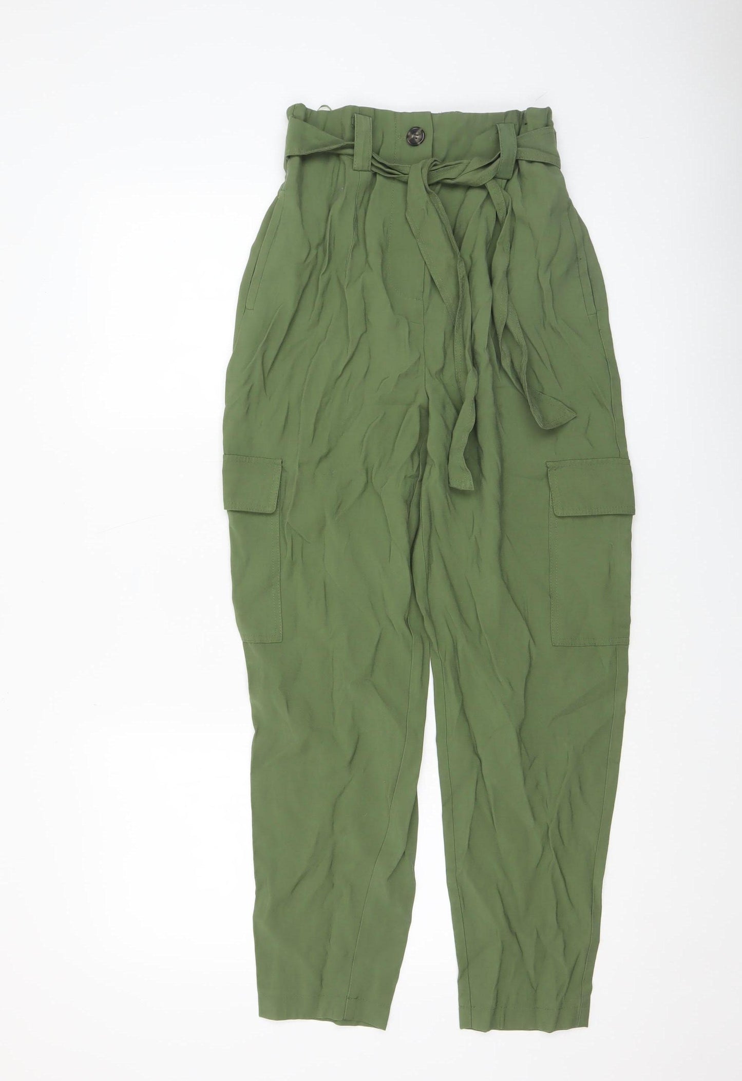 Dunnes Women’s Green High Waist Belted Cargo Trousers Size 8
