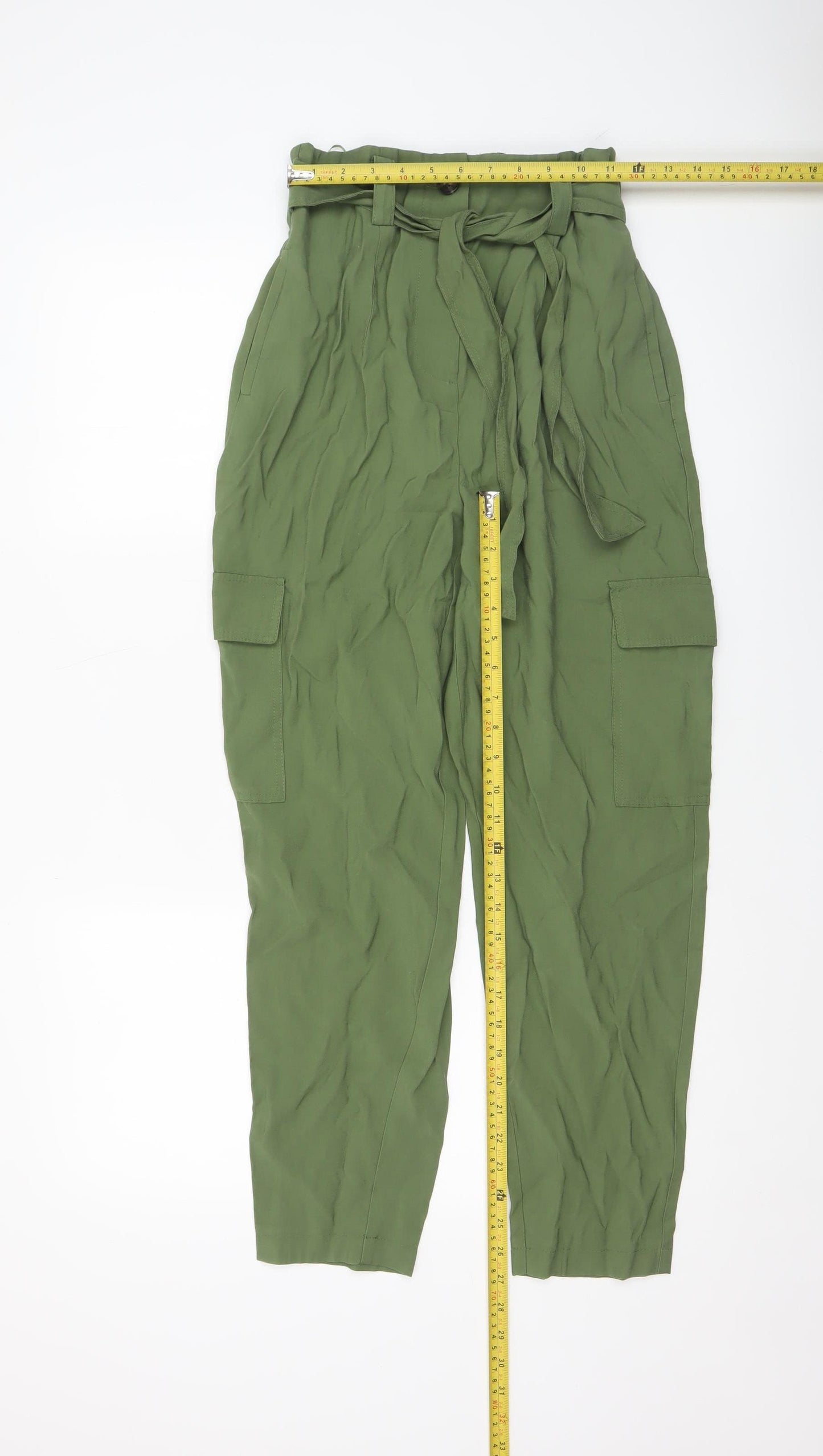 Dunnes Women’s Green High Waist Belted Cargo Trousers Size 8