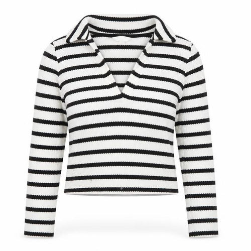 H&M Women’s Black White Striped V-Neck Long Sleeve Knit Top Medium