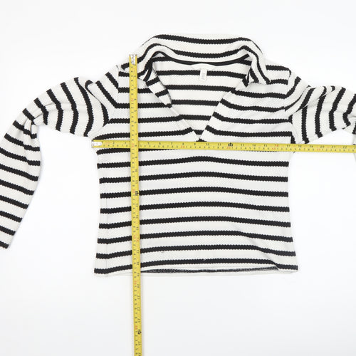 H&M Women’s Black White Striped V-Neck Long Sleeve Knit Top Medium