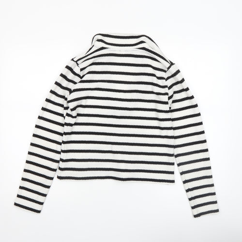 H&M Women’s Black White Striped V-Neck Long Sleeve Knit Top Medium