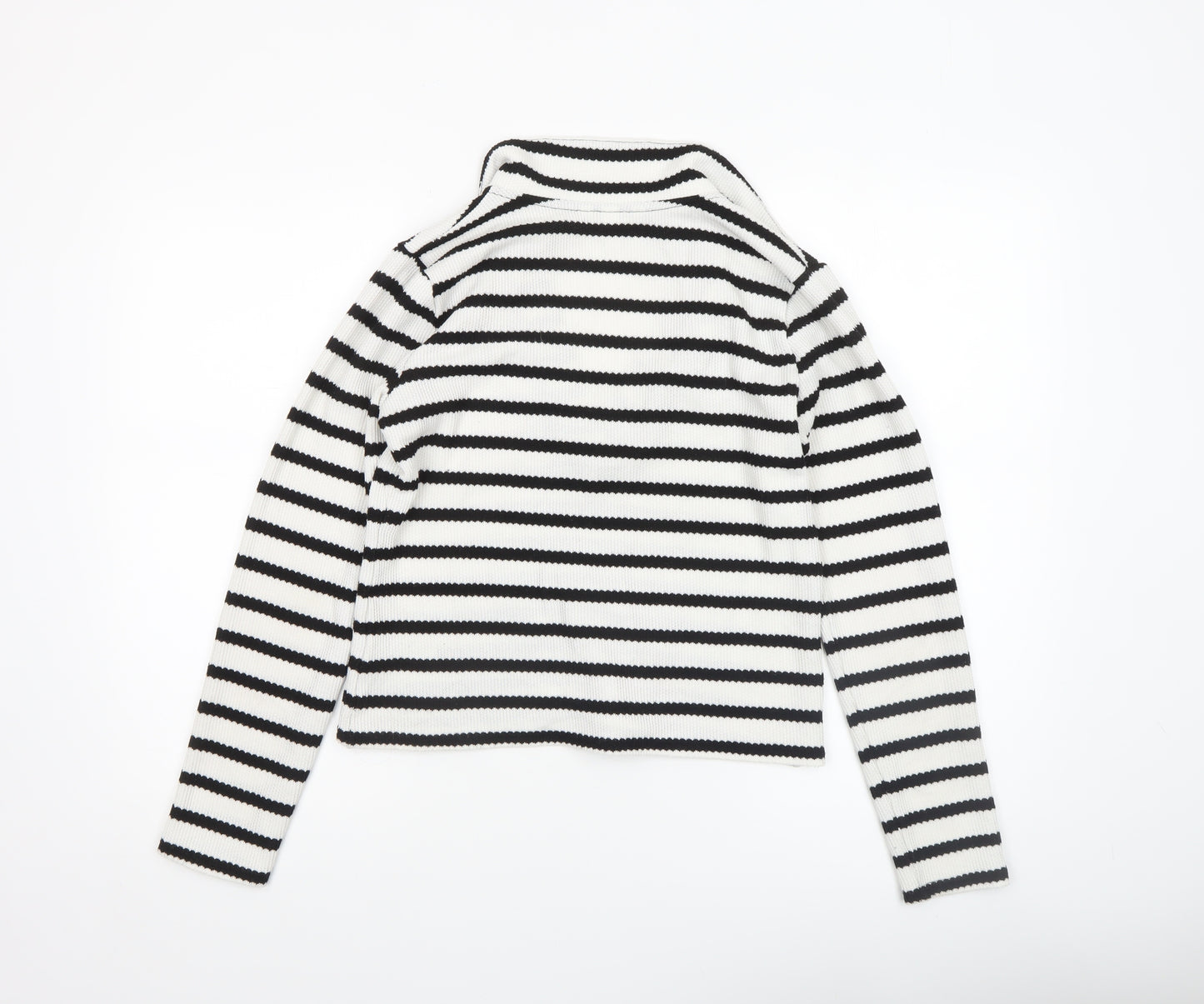 H&M Women’s Black White Striped V-Neck Long Sleeve Knit Top Medium