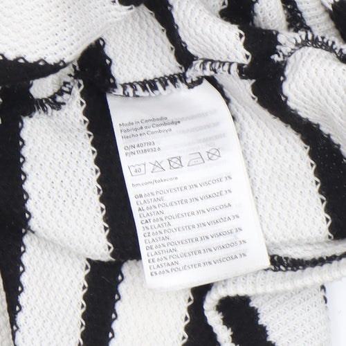 H&M Women’s Black White Striped V-Neck Long Sleeve Knit Top Medium