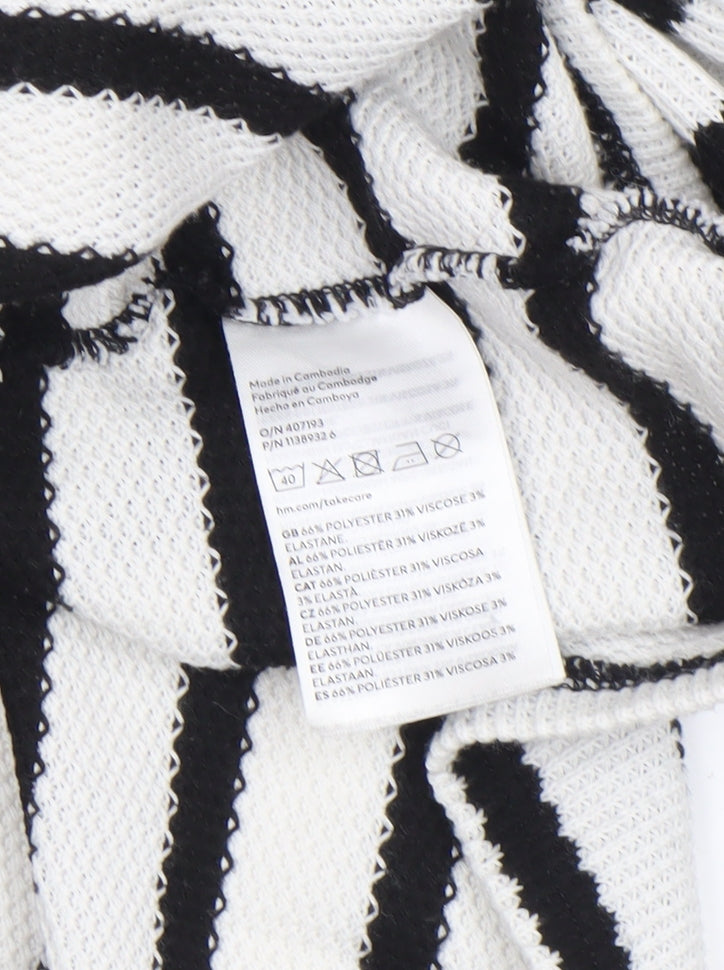 H&M Women’s Black White Striped V-Neck Long Sleeve Knit Top Medium