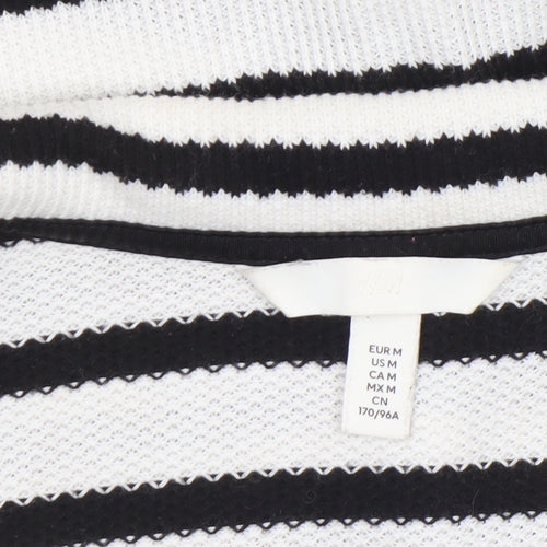 H&M Women’s Black White Striped V-Neck Long Sleeve Knit Top Medium