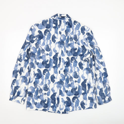Zara Women Blue White Camouflage Print Blazer XS Single Breasted