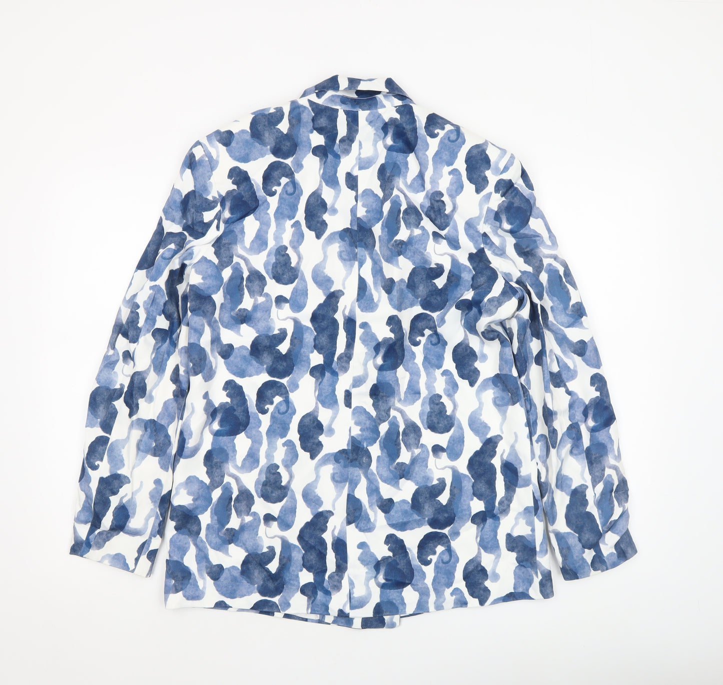 Zara Women Blue White Camouflage Print Blazer XS Single Breasted