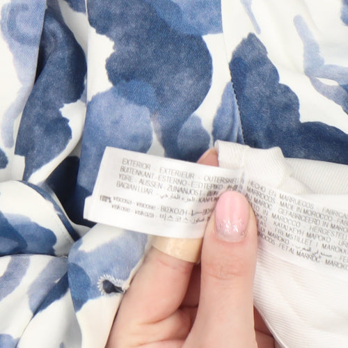 Zara Women Blue White Camouflage Print Blazer XS Single Breasted