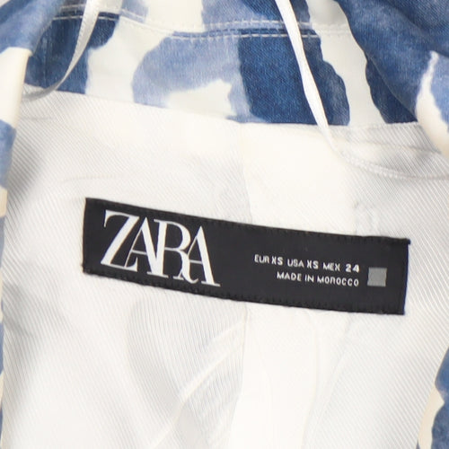 Zara Women Blue White Camouflage Print Blazer XS Single Breasted