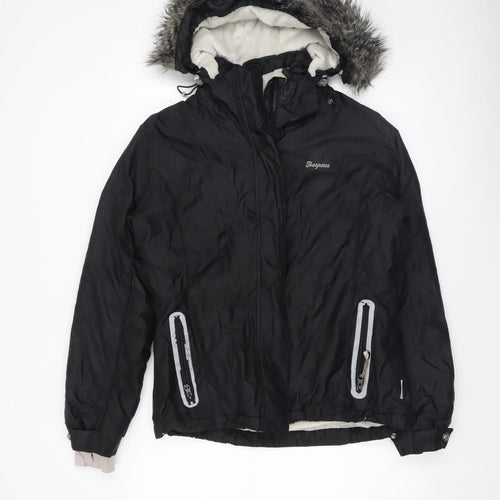 Trespass Women's Black Medium Waterproof Fur Trim Hooded Parka Jacket