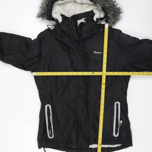 Trespass Women's Black Medium Waterproof Fur Trim Hooded Parka Jacket