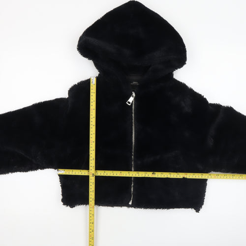 Urban Outfitters Womens Black Faux Fur Cropped Hooded Jacket XS