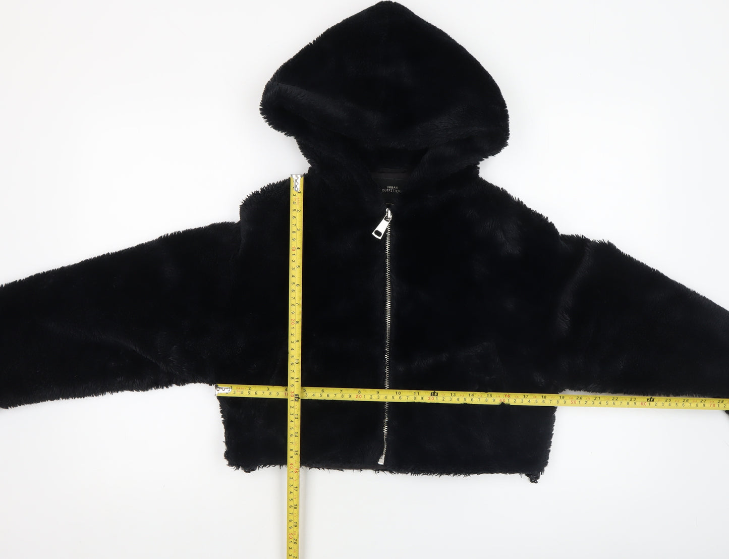 Urban Outfitters Womens Black Faux Fur Cropped Hooded Jacket XS