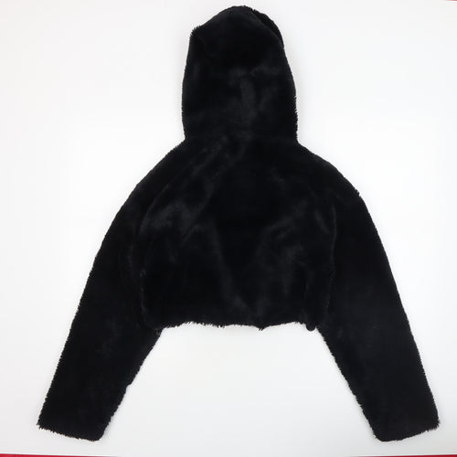 Urban Outfitters Womens Black Faux Fur Cropped Hooded Jacket XS