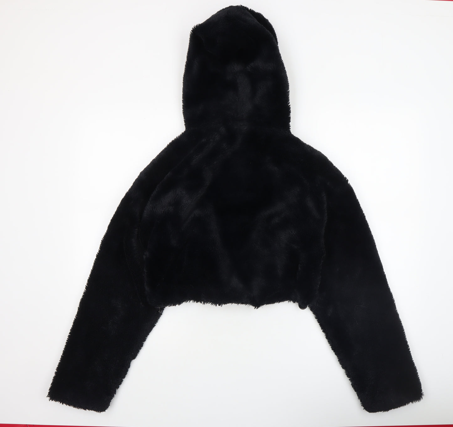 Urban Outfitters Womens Black Faux Fur Cropped Hooded Jacket XS