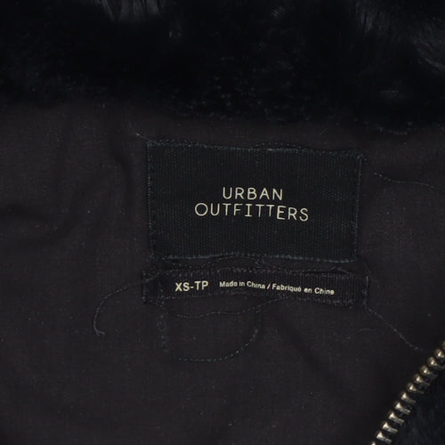 Urban Outfitters Womens Black Faux Fur Cropped Hooded Jacket XS