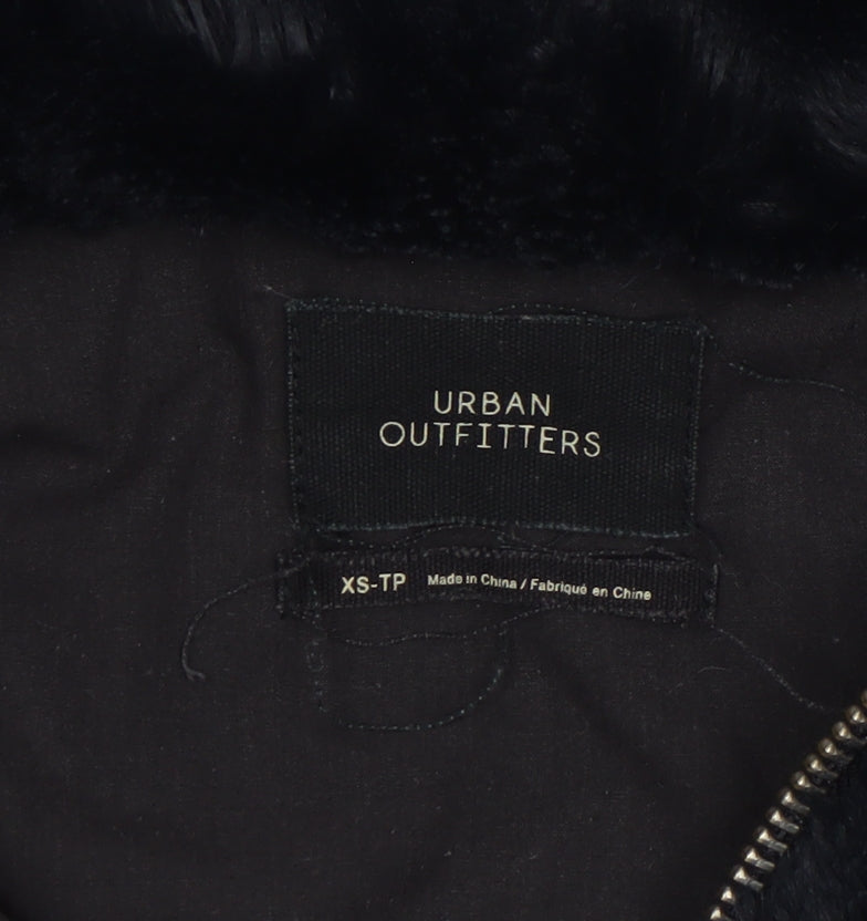 Urban Outfitters Womens Black Faux Fur Cropped Hooded Jacket XS