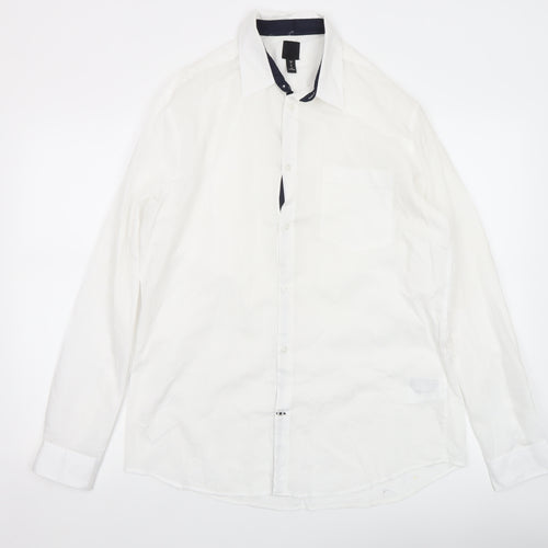 H&M Men's White Regular Fit Long Sleeve Button-Up Shirt Size M