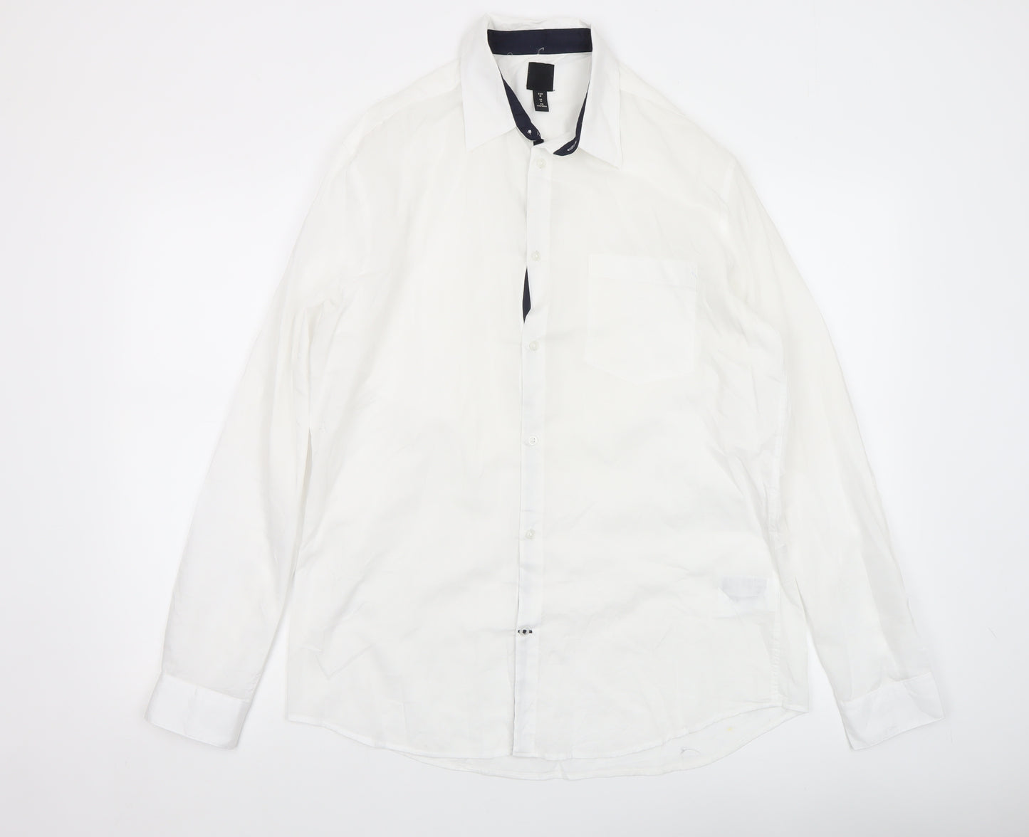 H&M Men's White Regular Fit Long Sleeve Button-Up Shirt Size M