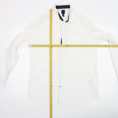 H&M Men's White Regular Fit Long Sleeve Button-Up Shirt Size M