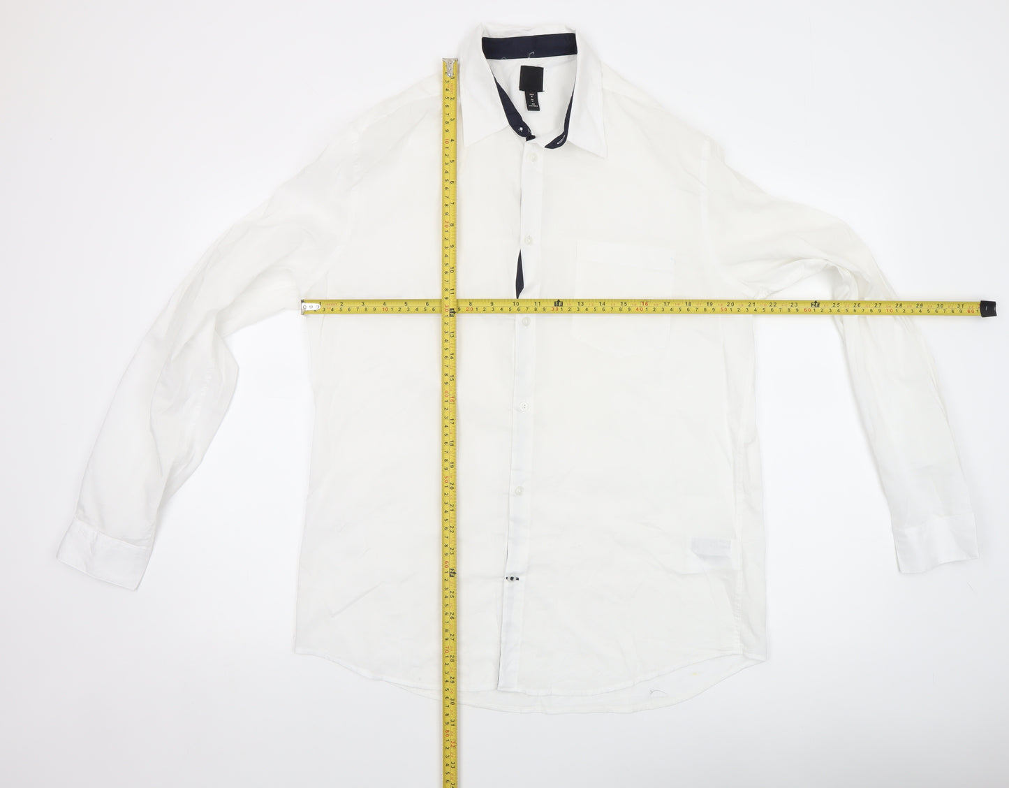 H&M Men's White Regular Fit Long Sleeve Button-Up Shirt Size M