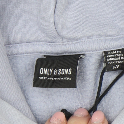 ONLY & SONS Men's Blue Pullover Hoodie Size S Fleece Cotton Blend