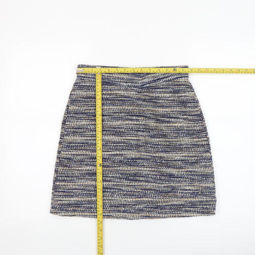 Warehouse Women Blue Tweed Straight Pencil Skirt Size 10