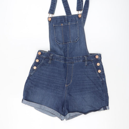 H&M Girls Blue Denim Dungaree Playsuit Size 14 Years Adjustable Straps