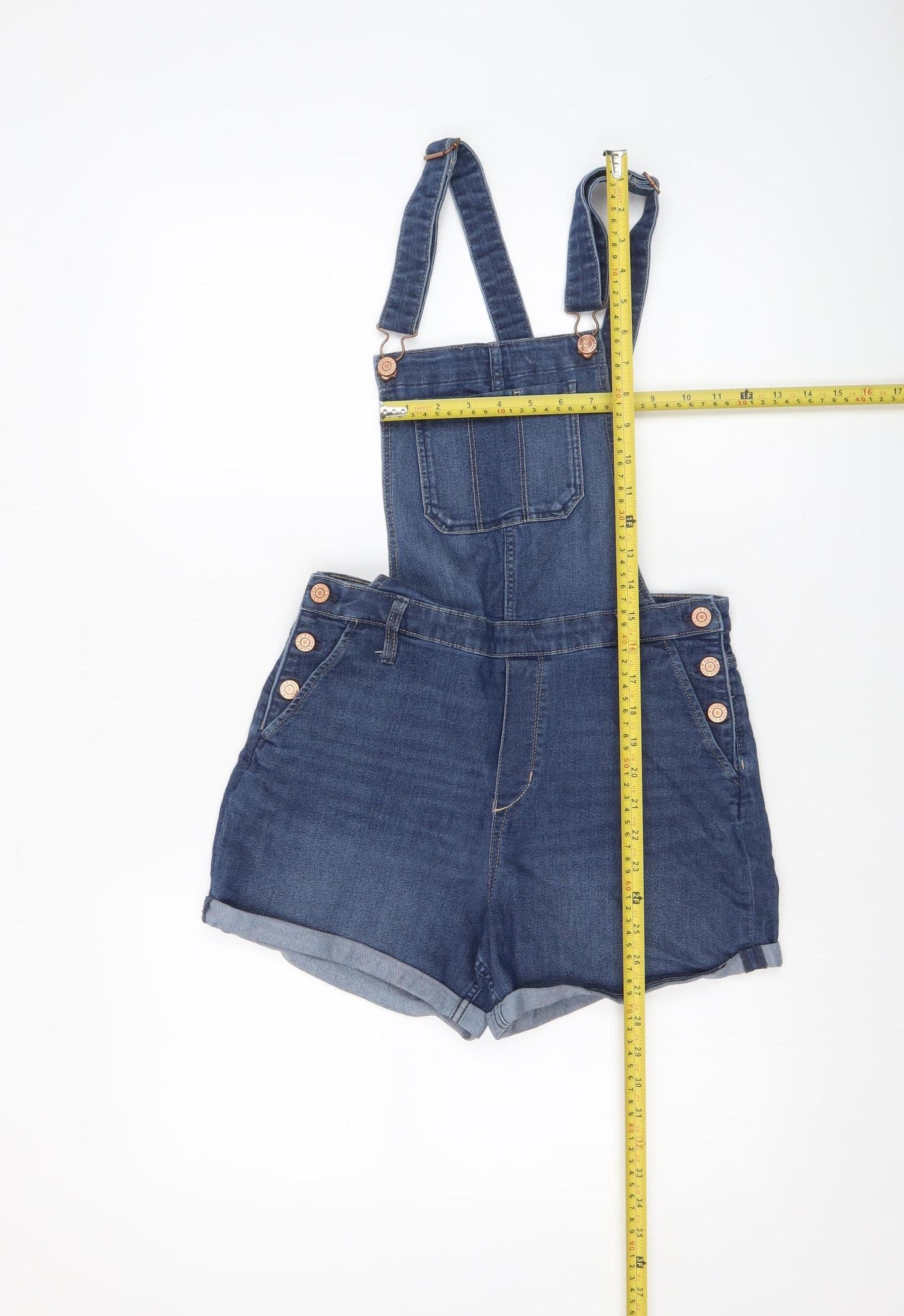 H&M Girls Blue Denim Dungaree Playsuit Size 14 Years Adjustable Straps