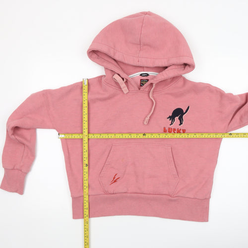 Superdry Women Pink Lucky Cat Pullover Hoodie UK 8 Relaxed Fit