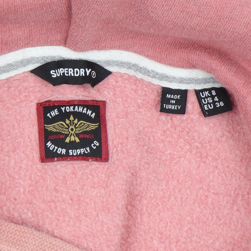 Superdry Women Pink Lucky Cat Pullover Hoodie UK 8 Relaxed Fit