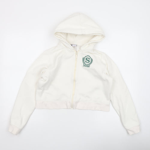 Slazenger Women White Full Zip Hoodie Size 12 Cotton Blend Athletic