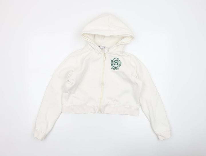 Slazenger Women White Full Zip Hoodie Size 12 Cotton Blend Athletic