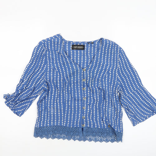 Superdry Womens Blue Polka Dot Viscose 3/4 Sleeve Blouse Size 8
