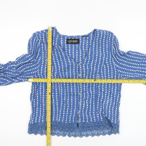 Superdry Womens Blue Polka Dot Viscose 3/4 Sleeve Blouse Size 8