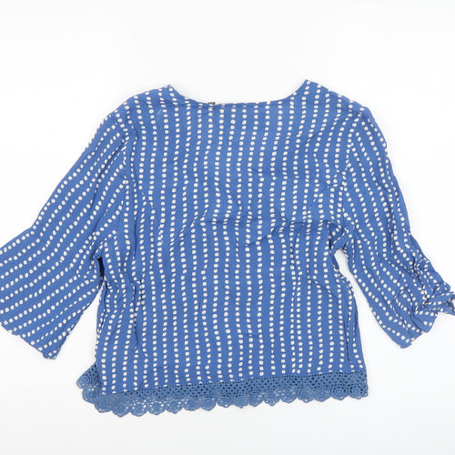 Superdry Womens Blue Polka Dot Viscose 3/4 Sleeve Blouse Size 8