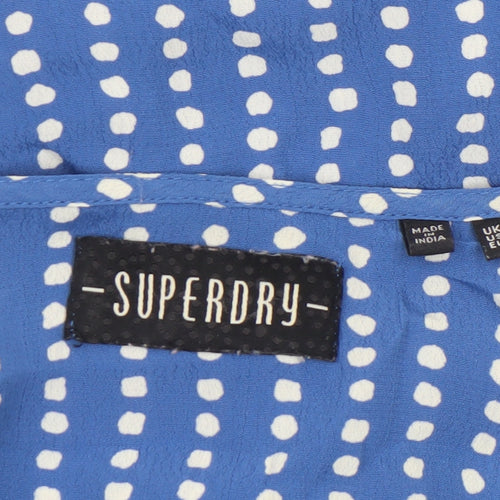 Superdry Womens Blue Polka Dot Viscose 3/4 Sleeve Blouse Size 8
